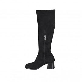 Woman's boot with half zipper in black suede and elastic material heel 5 - Available sizes:  33, 34, 42, 44 2