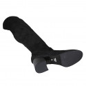 Botas sobre la rodilla para mujer en gamuza y material elastico negro con media cremallera tacon 5 - Tallas disponibles:  33, 34