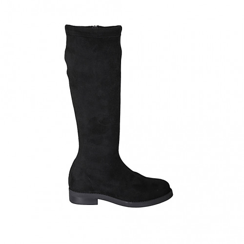 Woman's boot with zipper in black suede and elastic material heel 3 - Available sizes:  32, 44