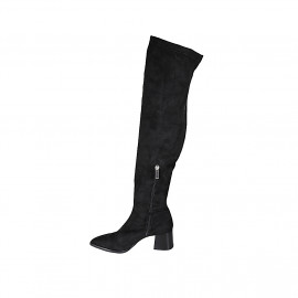 Woman's pointy over-the-knee boot in black suede and elastic fabric with half zipper heel 5 - Available sizes:  34, 42, 43 2