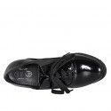 Zapato Oxford para mujer con cordones, elastico y plantilla extraible en charol negro tacon 6 - Tallas disponibles:  32, 42, 43
