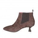 Botines a punta para mujer con elasticos en gamuza marron tacon 6 - Tallas disponibles:  35, 43, 44, 45