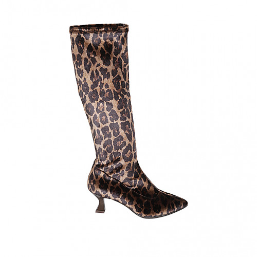 Botas a punta para mujer en terciopelo elastico moteado tacon 6 - Tallas disponibles:  34