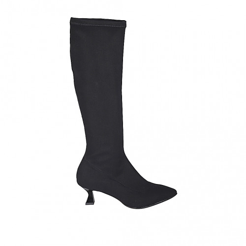 Bottes à bout pointu pour femmes en tissu elastique noir talon 6 - Pointures disponibles:  34, 35
