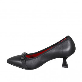 Woman's pointy pump in black leather with silver accessory heel 6 - Available sizes:  44 2