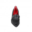Mocassino elegante a punta da donna con accessorio in pelle nera tacco 6 - Misure disponibili: 34, 42, 43, 44