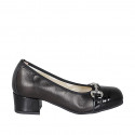 Woman's pump with removable insole, accessory and captoe in black leather and patent leather heel 3 - Available sizes:  32
