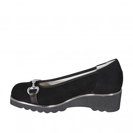 Decolté da donna con plantare estraibile e accessorio in camoscio nero zeppa 4 - Misure disponibili: 43 2