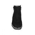 Woman's ankle boot with removable insole and zippers in black suede and patent leather wedge heel 4 - Available sizes:  33, 44