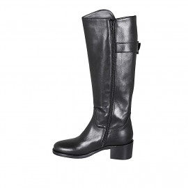 Stivale da donna con fibbia e cerniera in pelle nera tacco 5 - Misure disponibili: 32, 33, 42, 43, 44, 45 2