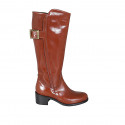Bota para mujer con hebilla y cremallera en piel cognac tacon 5 - Tallas disponibles:  32, 33, 43, 44, 45