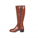 Bota para mujer con cremallera en piel cognac con tacon 5 - Tallas disponibles:  33, 43, 44