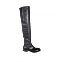 Botas sobre la rodilla para mujer en piel y material elastico negro tacon 3 - Tallas disponibles:  33, 34