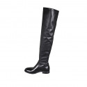 Woman's over-the-knee boot in black leather and elastic material heel 3 - Available sizes:  33, 34