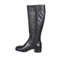 Bottes pour femmes en cuir noir avec bout carré et fermeture éclair talon 4 - Pointures disponibles:  42