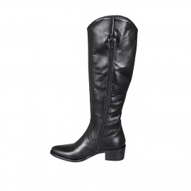 Botte texan pour femmes avec demi fermeture éclair en cuir noir talon 5 - Pointures disponibles:  34 2