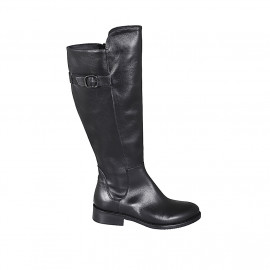 Bottes pour femmes en cuir noir avec fermeture éclair et boucle talon 3 - Pointures disponibles:  33, 45, 47