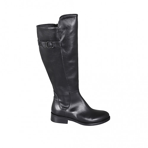 Woman's boot in black leather with zipper and buckle heel 3 - Available sizes:  33, 45, 47