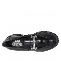 Woman's mocassin in black brush-off leather with accessory heel 5 - Available sizes:  45
