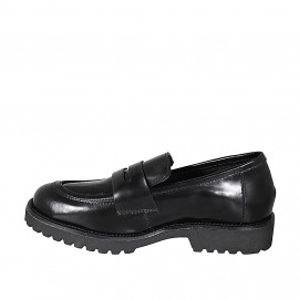 Mocassin pour femmes en cuir brossé noir talon 3 - Pointures disponibles:  33 2