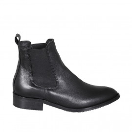 Bottines à bout pointu pour femmes avec elastiques en cuir noir avec talon 3 - Pointures disponibles:  32, 45