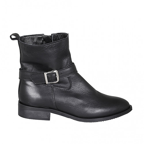 Bottines à bout pointu pour femmes avec boucle en cuir noir avec talon 3 - Pointures disponibles:  32, 45