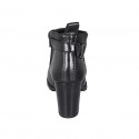 Woman's low ankle boot with buckle and zipper in black leather heel 7 - Available sizes:  35, 44, 45