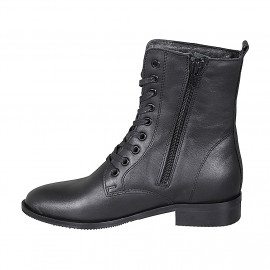 Botin para mujer con cremallera y cordones en piel lisa negra tacon 3 - Tallas disponibles:  32, 33, 44 2