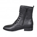 Botin para mujer con cremallera y cordones en piel lisa negra tacon 3 - Tallas disponibles:  32, 33, 44