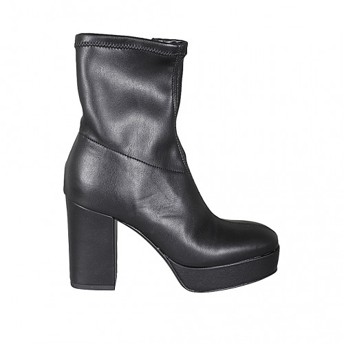 Stivaletto da donna con cerniera e plateau in pelle ed elasticizzato nero tacco 10 - Misure disponibili: 42, 43, 44, 45