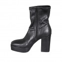 Bottines pour femmes avec fermeture éclair et plateforme en cuir et matériau élastique noir talon 10 - Pointures disponibles:  42, 43, 44, 45