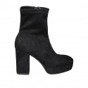 Woman's ankle boot with zipper and platform in black elastic material and suede heel 10 - Available sizes:  42, 43