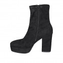 Bottines pour femmes avec fermeture éclair et plateforme en daim et matériau élastique noir talon 10 - Pointures disponibles:  42, 43