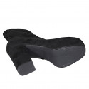 Woman's ankle boot with zipper and platform in black elastic material and suede heel 10 - Available sizes:  42, 43