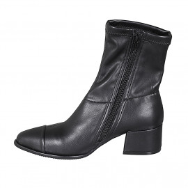 Bottines à bout pointu pour femmes en cuir et cuir élastique noir avec fermeture éclair et bout droit talon 5 - Pointures disponibles:  33, 34, 44 2