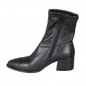 Bottines à bout pointu pour femmes en cuir et cuir élastique noir avec fermeture éclair et bout droit talon 5 - Pointures disponibles:  33, 34, 44