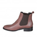 Woman's low ankle boot with elastic bands in brown leather heel 3 - Available sizes:  44