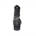 Woman's ankle boot with rhinestone accessory and zipper in black leather heel 3 - Available sizes:  32, 34