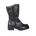 Woman's boot with zippers in black leather heel 5 - Available sizes:  42