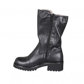 Woman's boot with zippers in black leather heel 5 - Available sizes:  42 2
