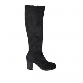 Botas a la rodilla para mujer en gamuza y material elastico negro con cremallera tacon 7 - Tallas disponibles:  43