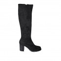 Woman's knee-high boot in black suede and elastic material with zipper heel 7 - Available sizes:  43