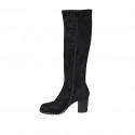 Bottes au genou pour femmes en daim et matériau élastique noir avec fermeture éclair talon 7 - Pointures disponibles:  43
