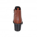 Woman's ankle boot with zipper and elastic band in cognac brown leather heel 6 - Available sizes:  42, 43, 44