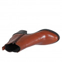 Woman's ankle boot with zipper and elastic band in cognac brown leather heel 6 - Available sizes:  42, 43, 44