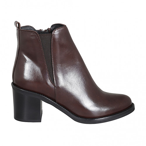 Bottines pour femmes avec fermeture éclair et elastique en cuir marron talon 6 - Pointures disponibles:  43, 44, 45