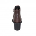 Woman's ankle boot with zipper and elastic band in brown leather heel 6 - Available sizes:  43, 44, 45