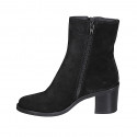 Woman's ankle boot in black suede with zippers heel 6 - Available sizes:  33