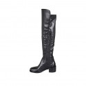 Bottes au dessus de genou pour femmes en cuir et matériau élastique noir avec demi fermeture éclair talon 5 - Pointures disponibles:  32, 33, 34