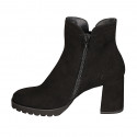 Botines con cremallera y elastico para mujer en gamuza negra tacon 7 - Tallas disponibles:  32, 33, 44, 45